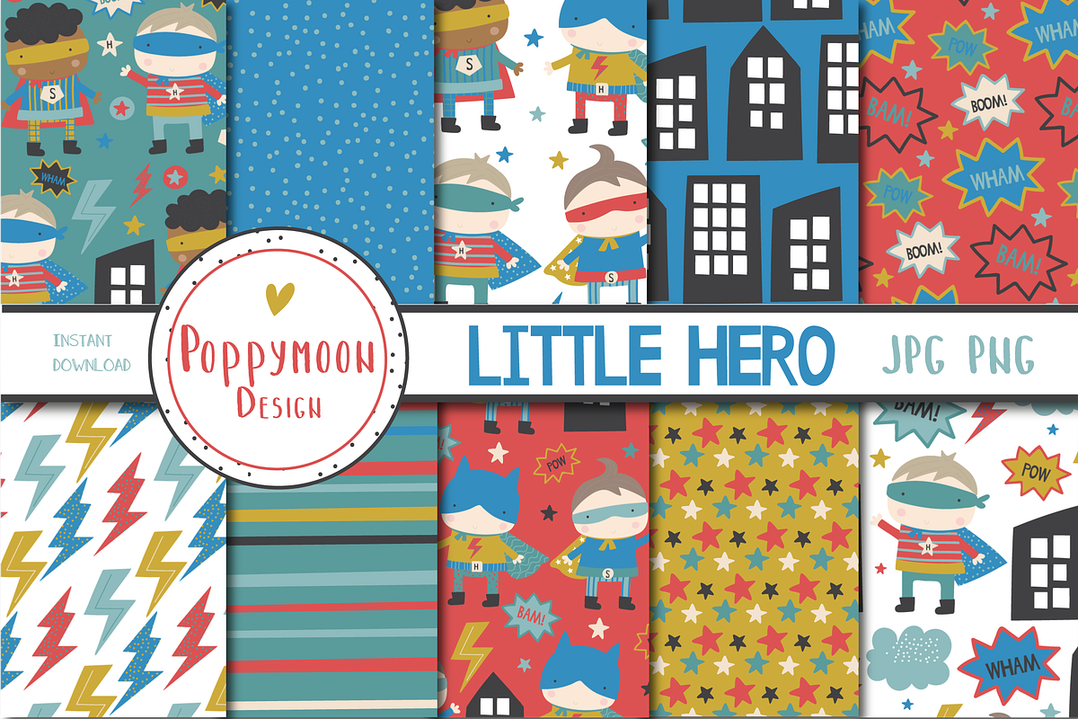 Little Hero paper set, a Pattern Graphic by Poppymoondesign (Photo 1 of 3)
