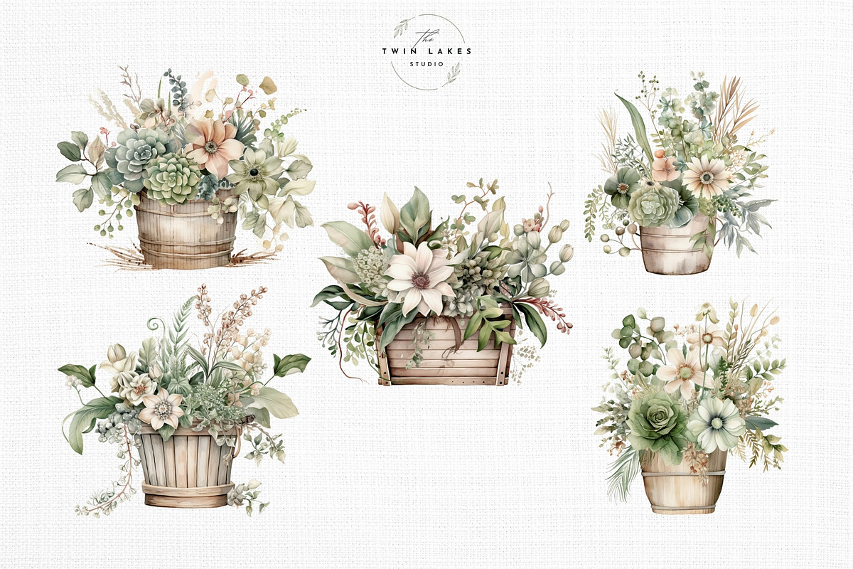 Watercolor Rustic Planters, a Decorative Illustration by The Twin Lakes Studio (Photo 4 of 5)