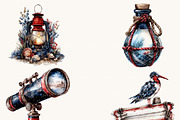 Watercolor Ocean Summer Clipart, a Seasonal Illustration by BusyDaydesign (Thumbnail 6 of 9)