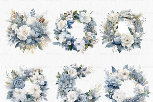 Dusty Blue Flowers Winter Clipart PN