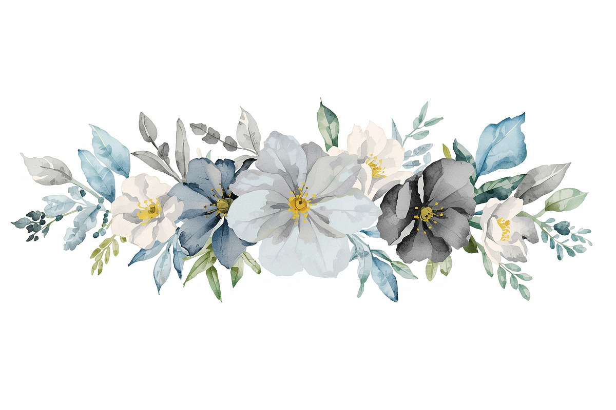 Blue Watercolor Floral Set, an Illustration by balal (Photo 10 of 11)