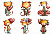 Quirky Valentine Cats Clipart, an Animal Illustration by Black Bird Studio (Thumbnail 3 of 6)