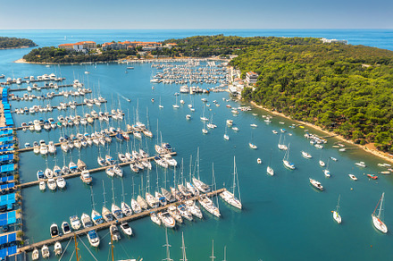 Aerial view of luxure yachts