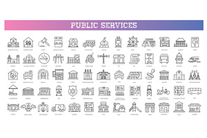 Set of outline Public Services icons, an Outline Icon by Tettygreen