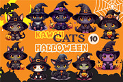 Cute Halloween Kawaii Cats. Sticker., an Animal Illustration by KENO Mascots (Thumbnail 1 of 8)