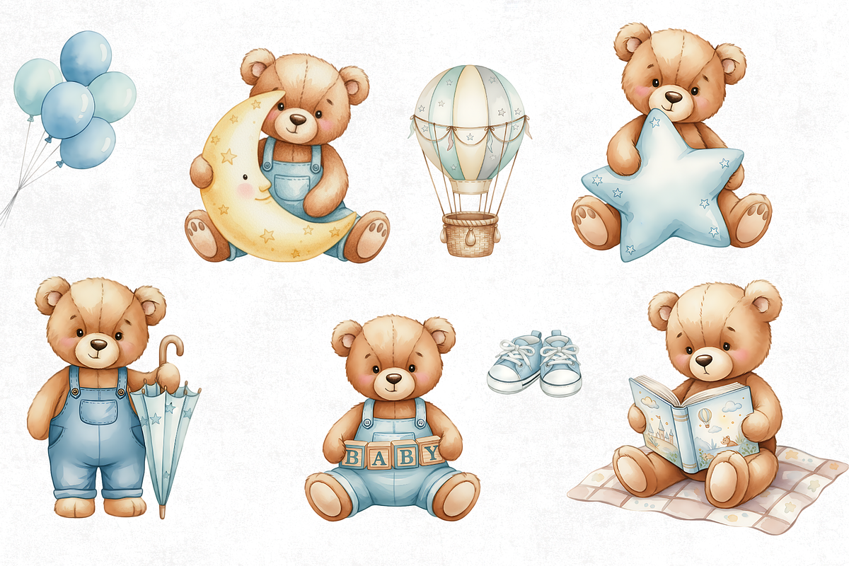 Watercolor Teddy Bear Clipart PNG, an Illustration by Elegant_Studio44 (Photo 2 of 5)