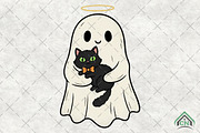 Halloween Ghost Holding Black Cat, an Illustration by Craft Nest (Thumbnail 1 of 6)