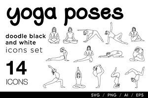 Yoga poses doodle icons collection