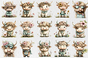 Watercolor Summer Highland Cow Clipa, a Seasonal Illustration by Rose Art (Thumbnail 2 of 6)