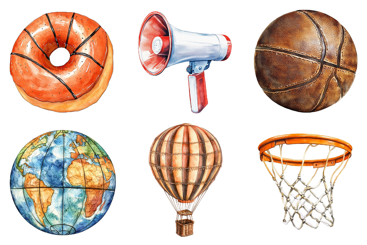 Watercolor Basketball Clipart, a Seasonal Illustration by CitraGraphics (Photo 4 of 4)