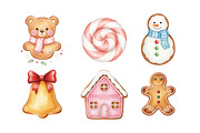 Watercolor Christmas Cookies Clipart, an Illustration by SinaCreation (Thumbnail 3 of 7)