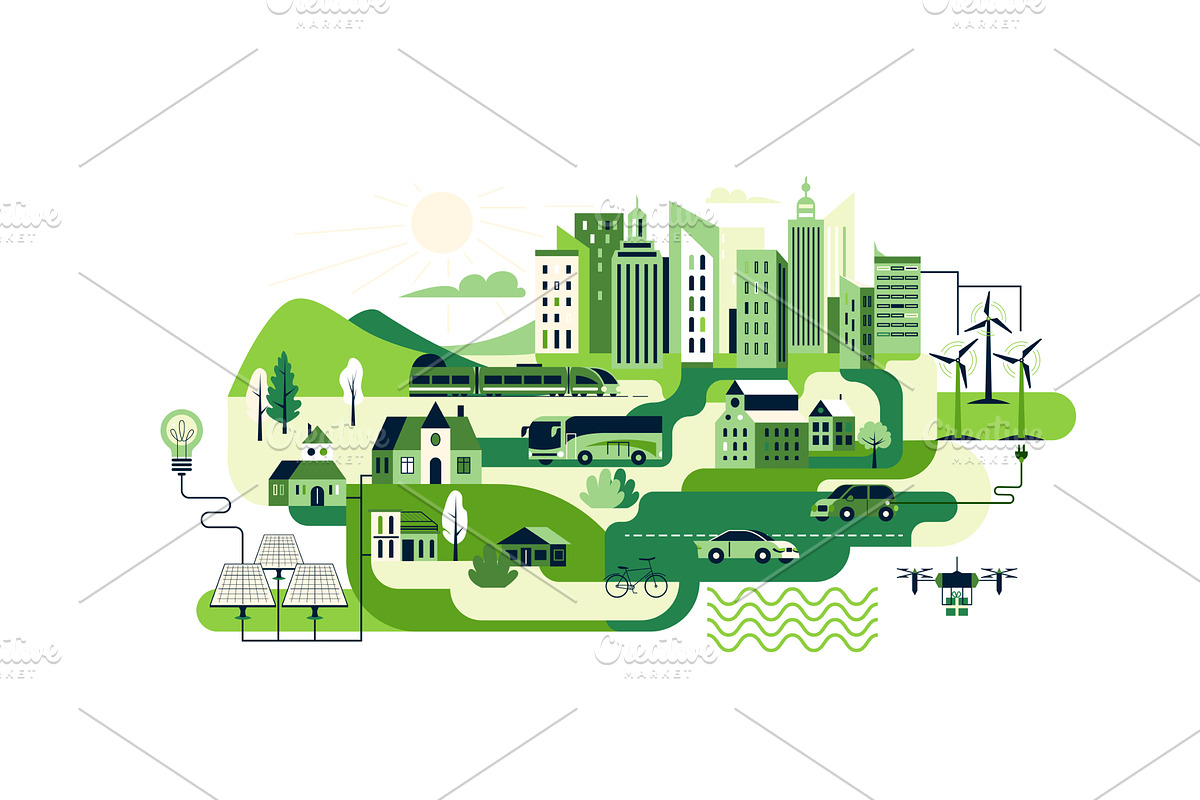 Green city sustainable urban, a Transportation Illustration by Zaie