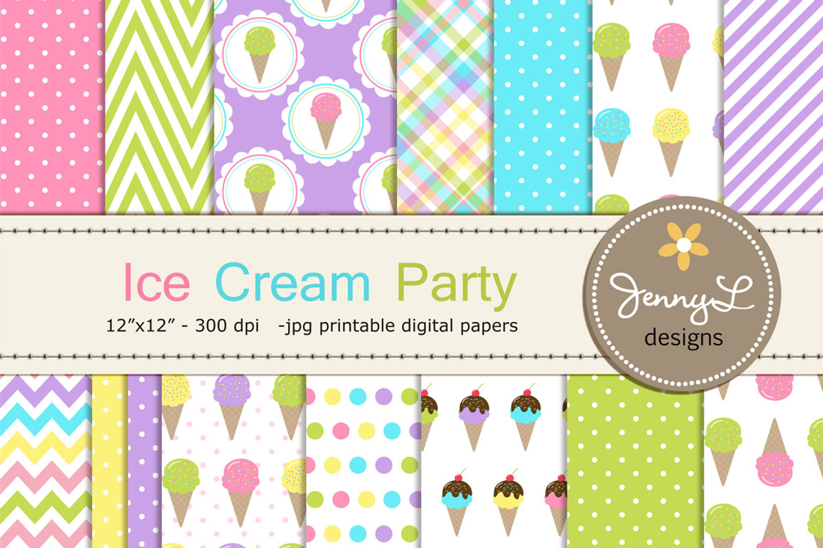 Ice Cream Digital Papers, a Pattern Graphic by JennyL Designs (Photo 1 of 5)