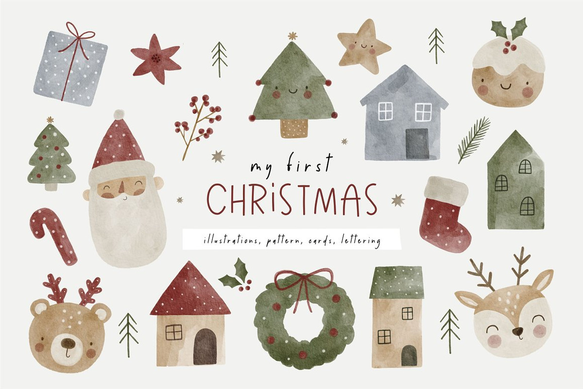 Watercolor Cozy Christmas BUNDLE, an Animal Illustration by Cute And Wild (Photo 2 of 6)