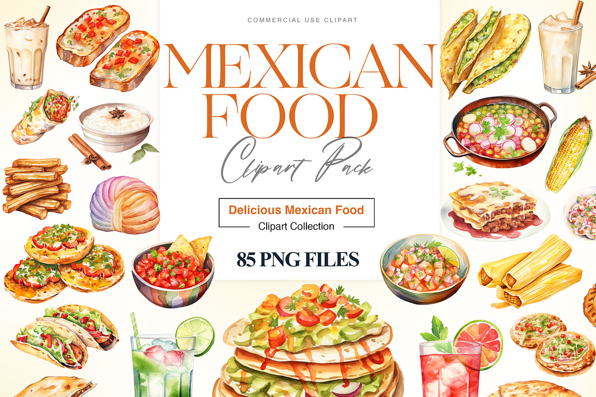 Mexican Food Clipart, Tacos, Nachos, a Food Illustration by BrushstrokeArtGB (Photo 1 of 9)