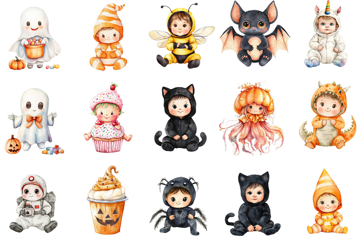 Watercolor Halloween Baby Costume, an Illustration by Designking (Photo 2 of 4)