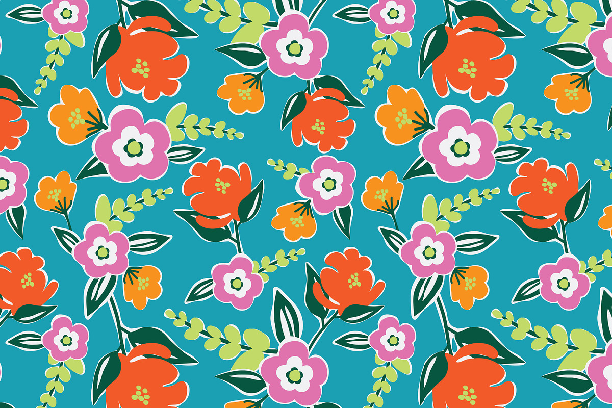 Bright Blooms Seamless Pattern, a Pattern Graphic by origamiprints (Photo 2 of 2)