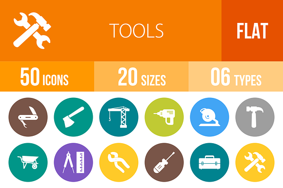 50 Tools Flat Round Icons preview 4