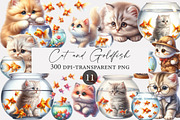 Watercolor Cat and Goldfish Clipart, an Illustration by Designworld (Thumbnail 1 of 3)