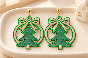 Christmas Tree Earrings Embroidery