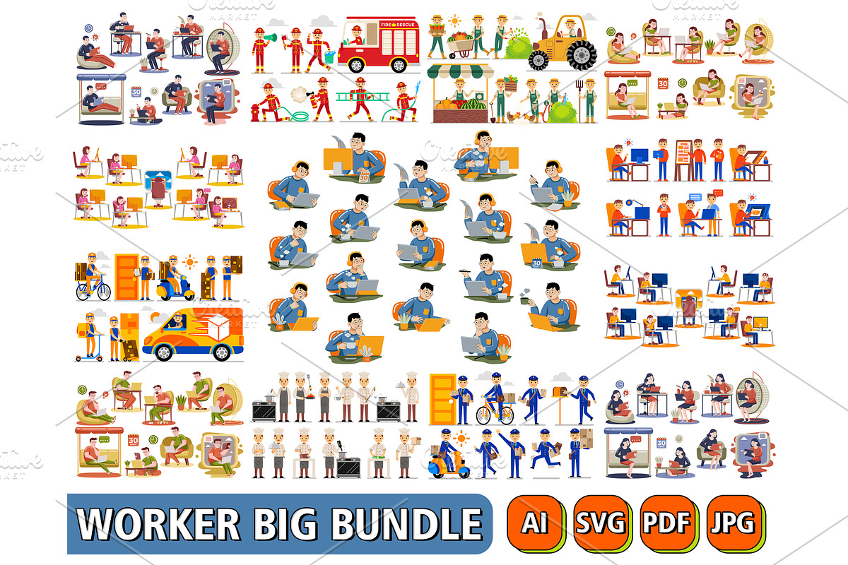 Worker Big Bundle Vector Ilustration, an Object Graphic by MEDZ (Photo 1 of 10)