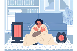 People freezing in room. Sad guy, an Object Illustration by YummyBuum