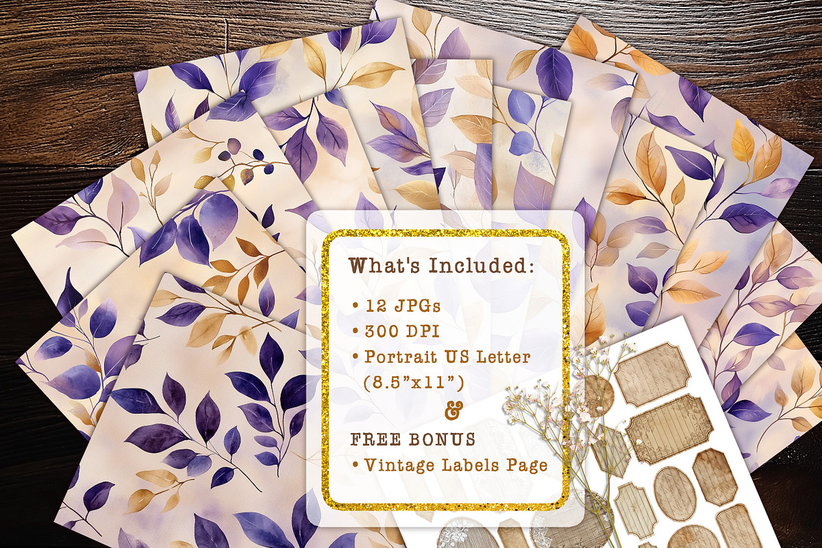Elegant Purple Leaves Digital Paper, a Background Graphic by V Design Creator (Photo 7 of 12)