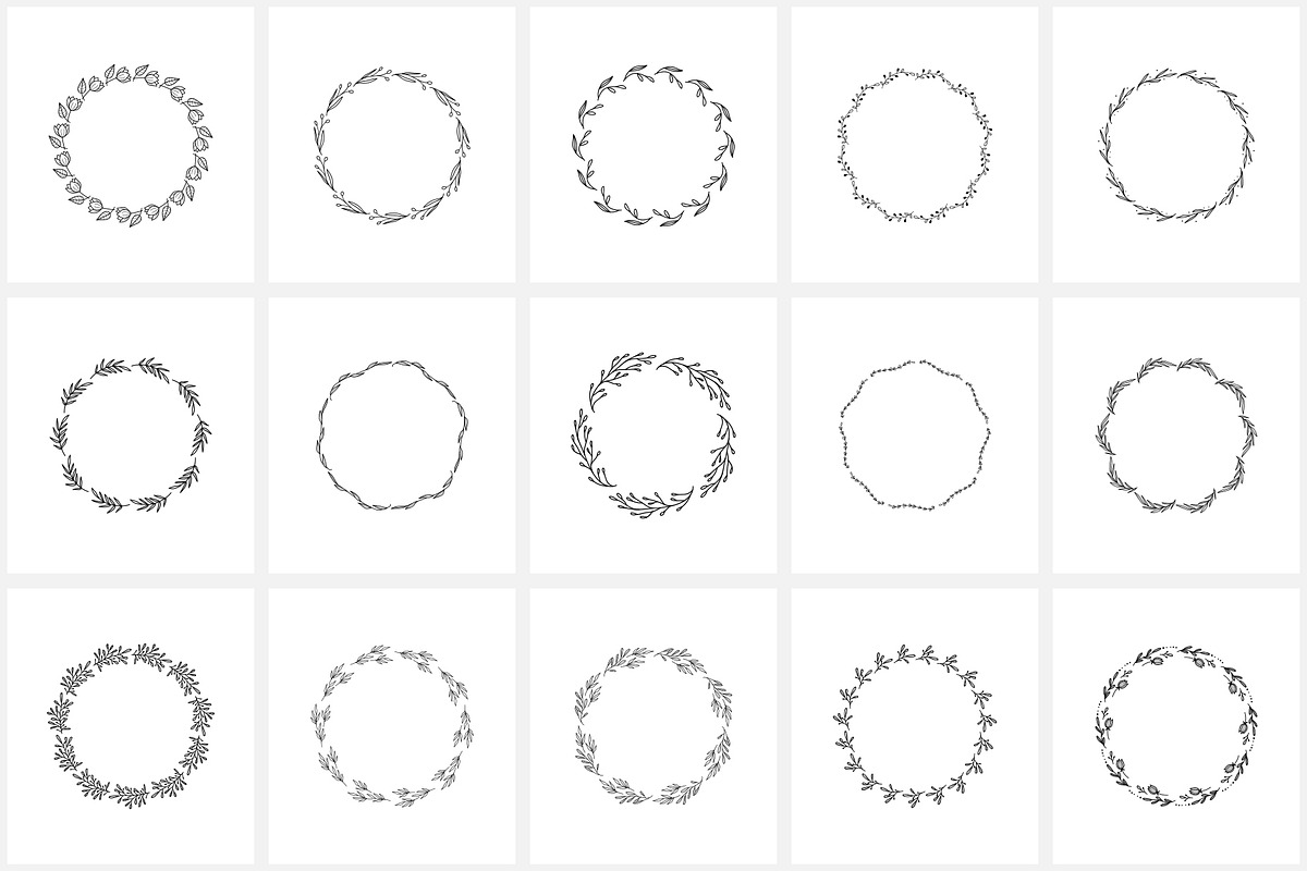 100 Hand Drawn Wreaths and Frames 2, a Work Illustration by NatalieArtShop (Photo 2 of 16)