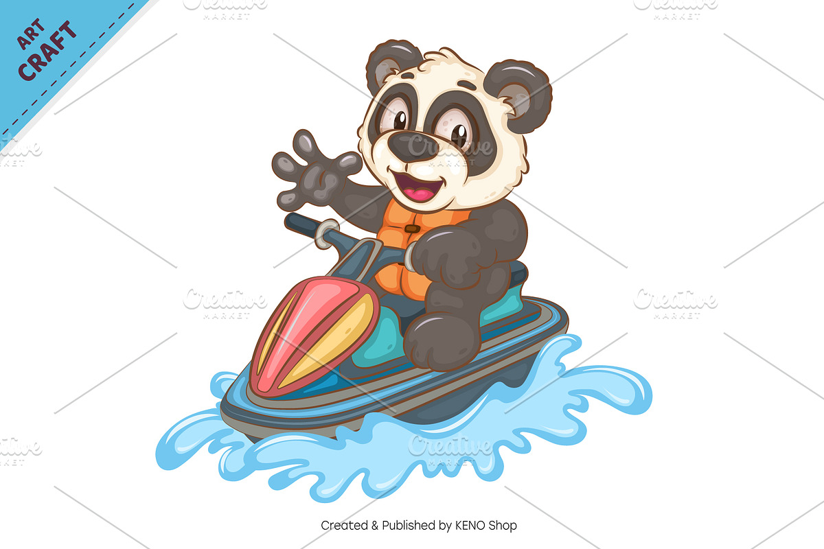 Cartoon Panda on Jet Ski. Animal Art, an Animal Illustration by KENO Mascots (Photo 2 of 3)