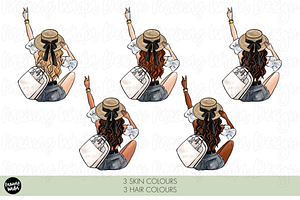 Neutral Travel Girls Clipart Set Png