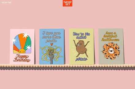 A6/B6/A5 CARDS ON BOBBIN SHELVES, a Merchandise Mockup by MOCKUP*ME