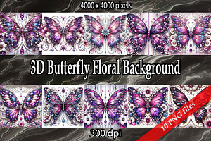 3D Butterfly Floral Background