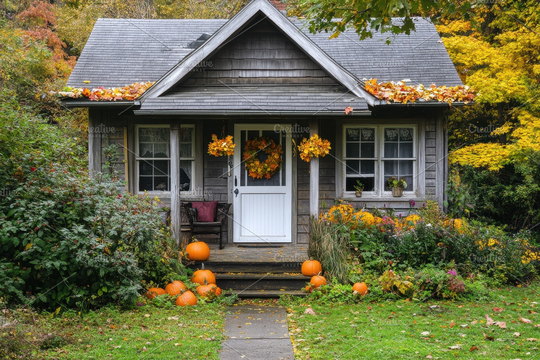 Amazing cozy cottage with fall decor, a Photo by Pavel_design