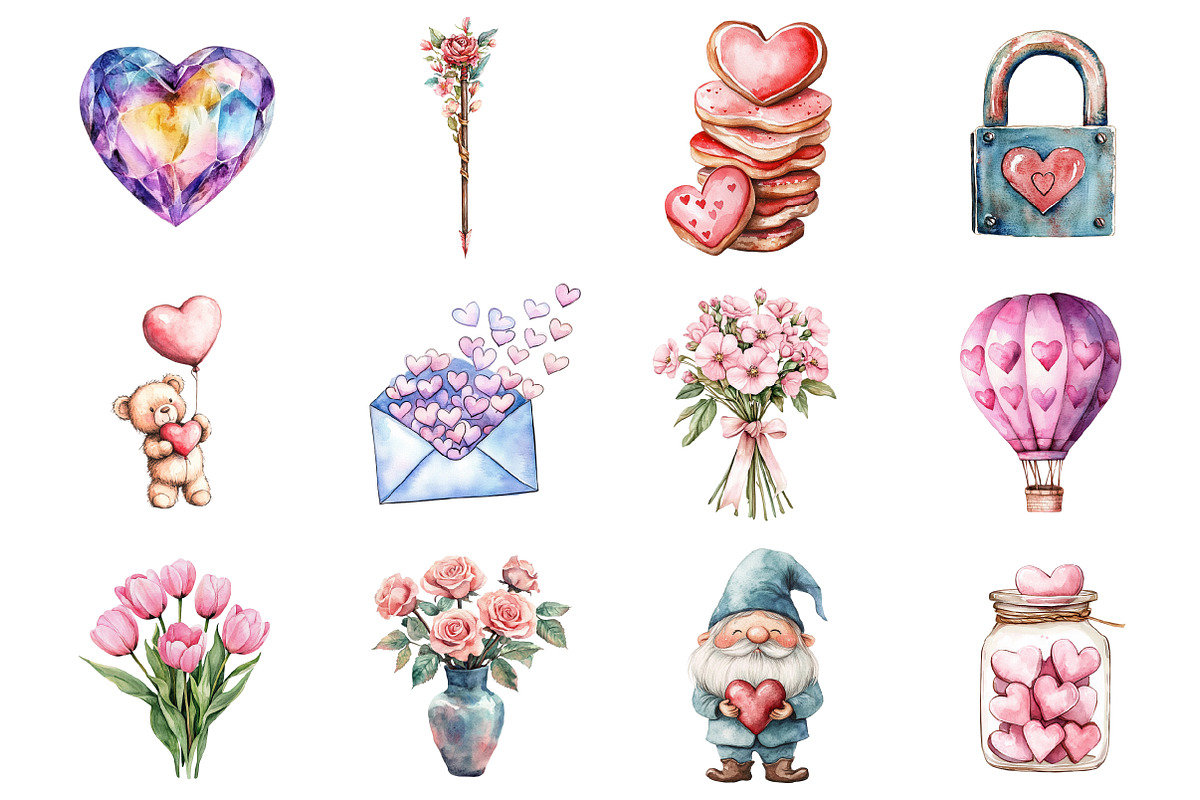 Cute Pink Valentines Clipart, an Illustration by Design Market (Photo 2 of 3)