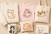 Kawai cat clipart bundle, an Object Illustration by HeavensStar (Thumbnail 6 of 9)