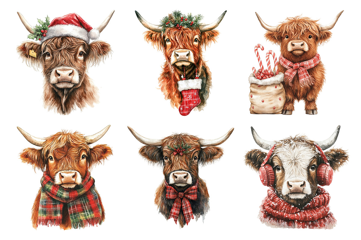 Christmas Highland Cow Clipart, an Illustration by Daily.Designs (Photo 2 of 5)