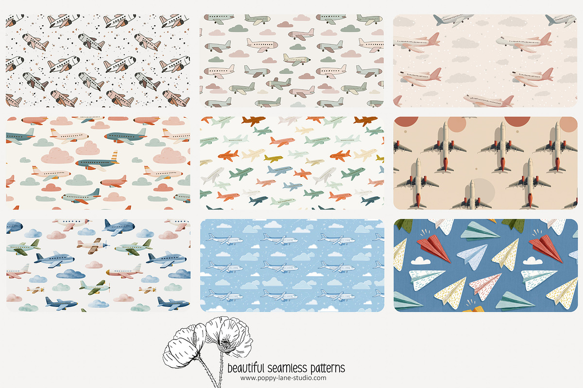 70 (kids) planes seamless pattern, a Pattern Graphic by Poppy Lane Studio (Photo 3 of 10)