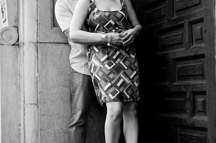 Engagement Couple in Doorway B/W