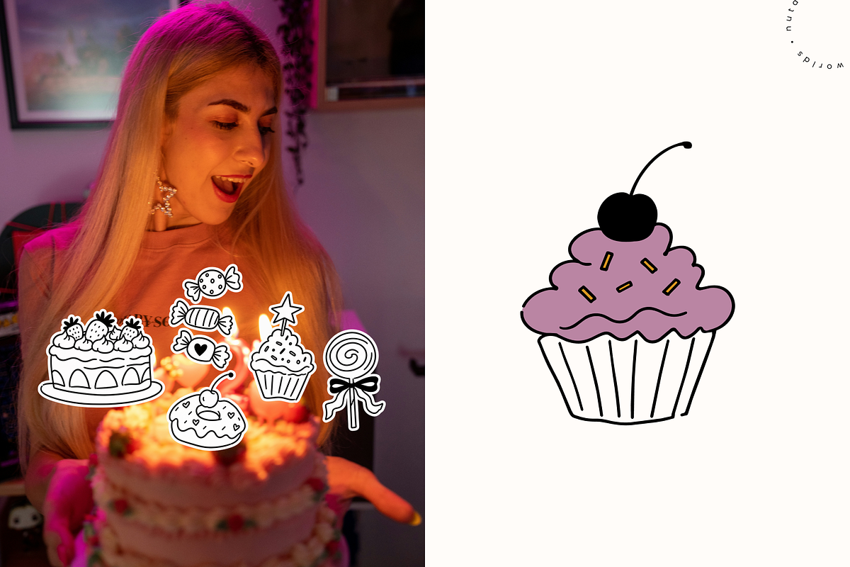 Birthday & Cakes Handmade Doodles, a Food Illustration by Nutalin Art (Photo 2 of 16)