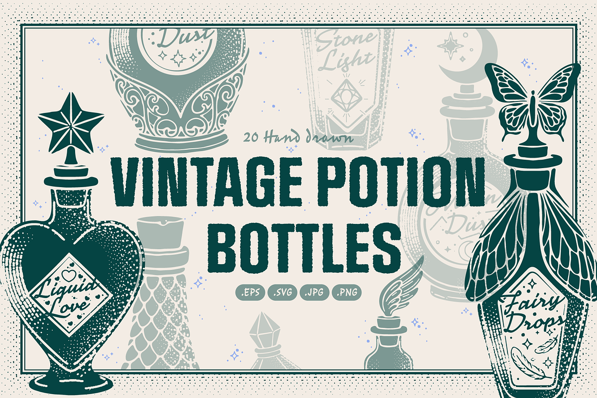 Vintage Potion Bottle Illustrations, an Object Illustration by TheFoodAtlas (Photo 1 of 8)