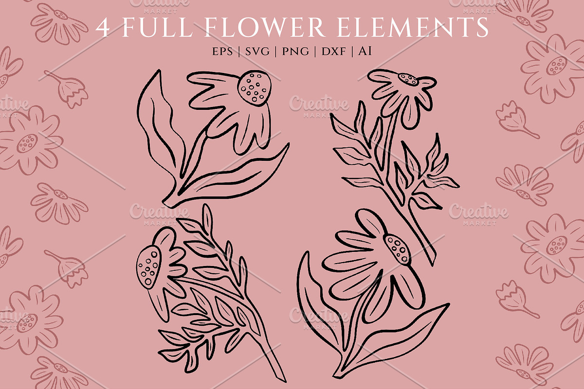 Linocut Daisies Clipart & Patterns, an Object Graphic by Ashley Katrina (Photo 2 of 8)