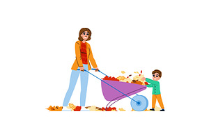 Mother and son carrying autumn, an Illustration by pikepicture