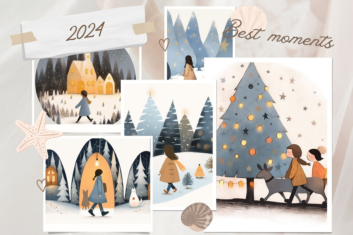 8 Christmas cute girl grey trees, a Seasonal Illustration by ARTOZEN DIGITAL (Photo 4 of 15)