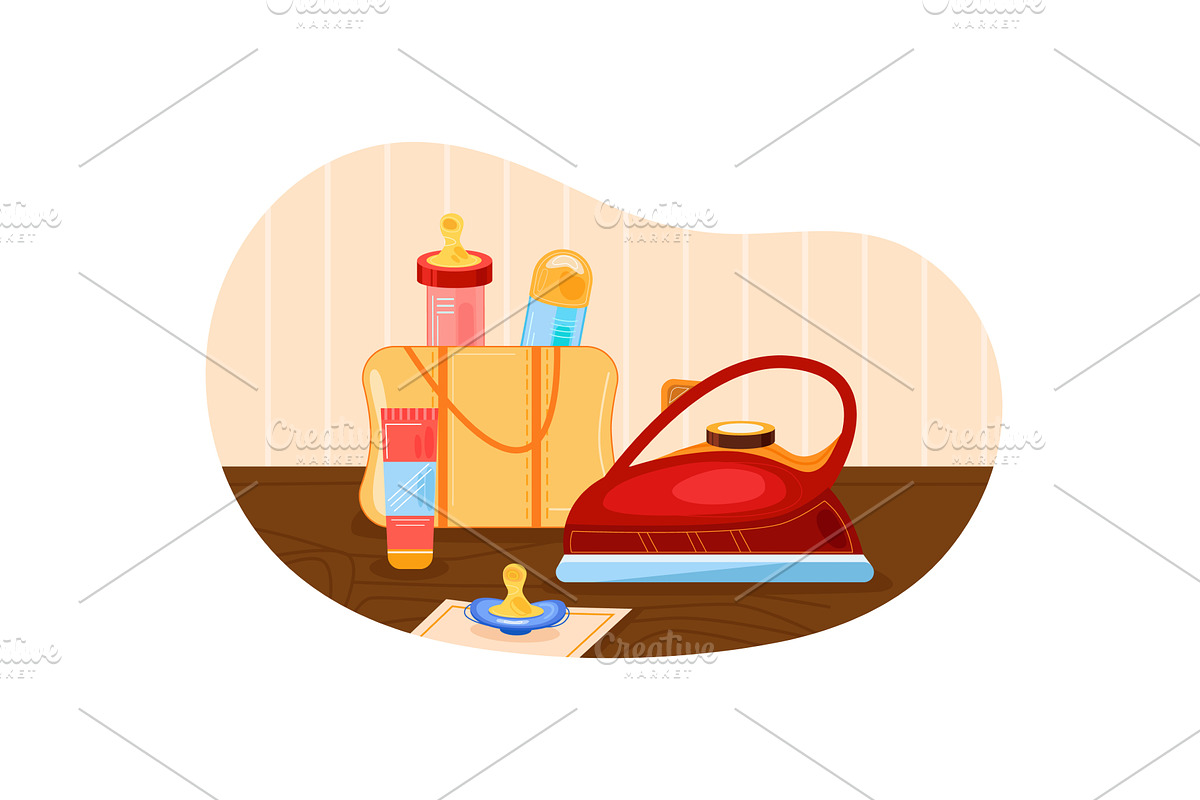 Vector electric iron and baby, an Object Illustration by vectorpointstudio