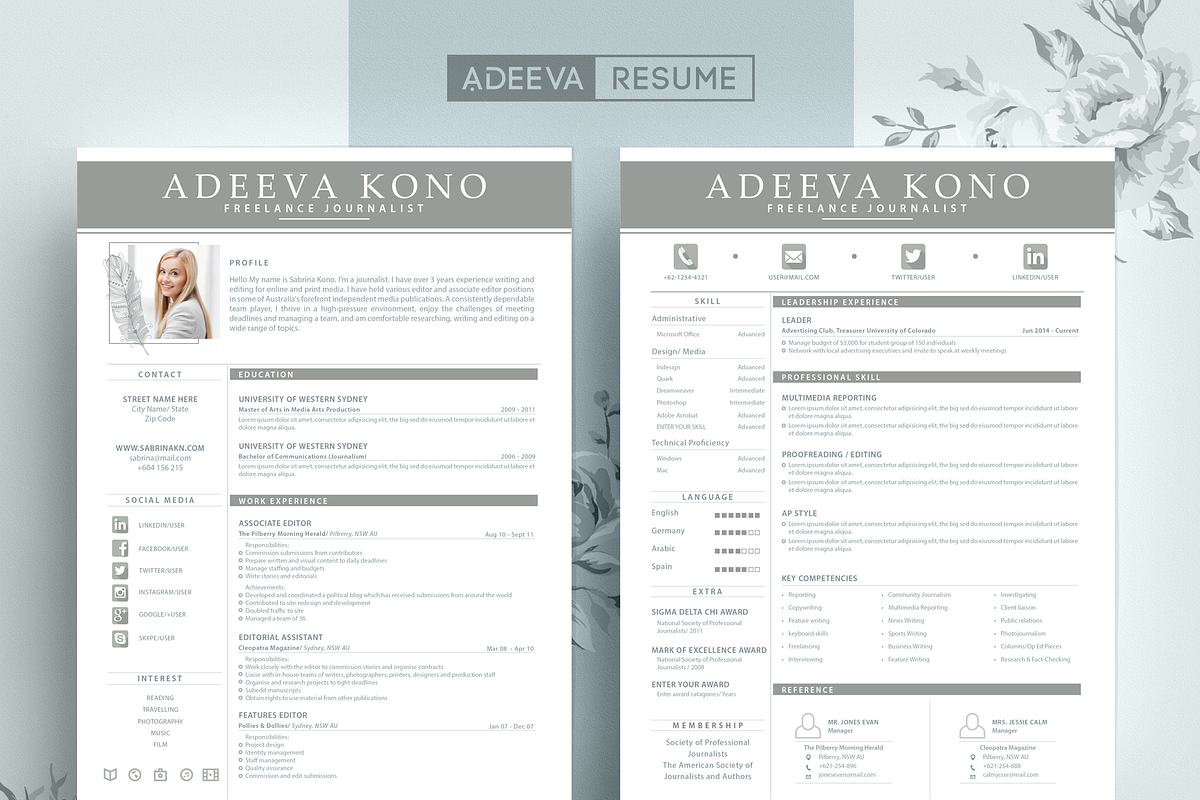 Professional Resume Template Kono, a Resume Template by AdeevaResume (Photo 1 of 4)