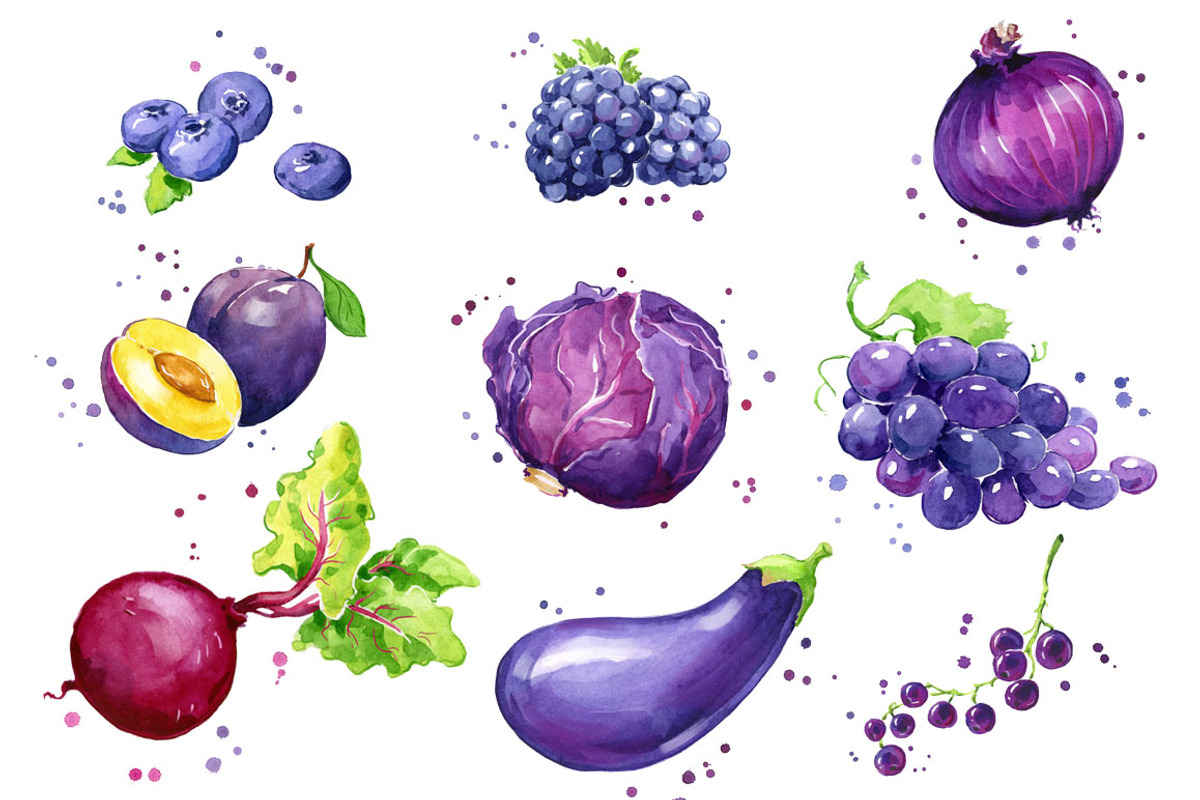 Set of purple foods, watercolor, a Food Illustration by Kamenuka (Photo 1 of 4)