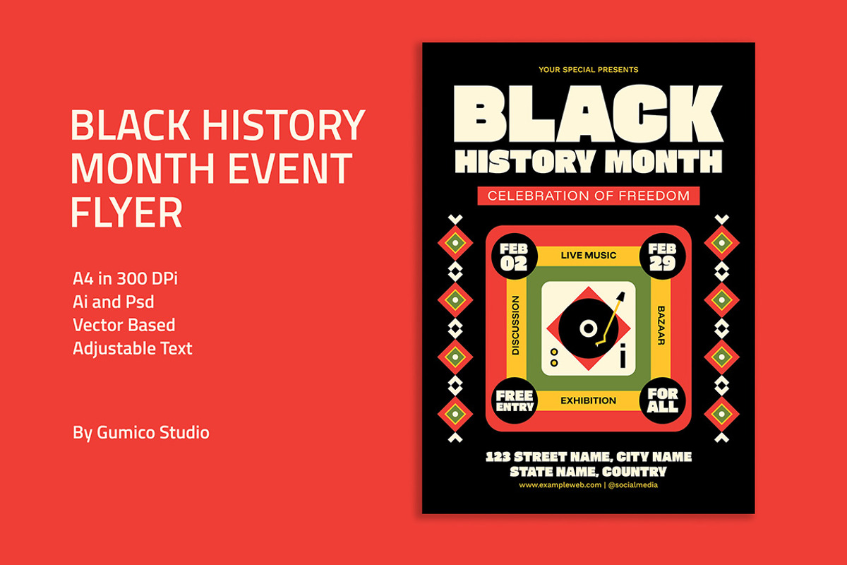 Black History Month Event Flyer, a Flyer Template by Gumico Studio. (Photo 1 of 3)