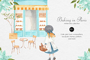 Baking in Paris Watercolor Clipart, a Food Illustration by natalisart (Thumbnail 1 of 16)