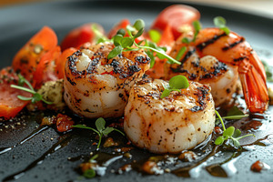 Grilled Shrimp and Tomato Dish Gourm, a Food & Drink Photo by Pixeness Studio