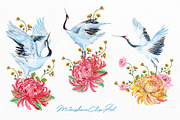 Cranes watercolor clipart, a Decorative Illustration by MitrushovaArt (Thumbnail 3 of 7)